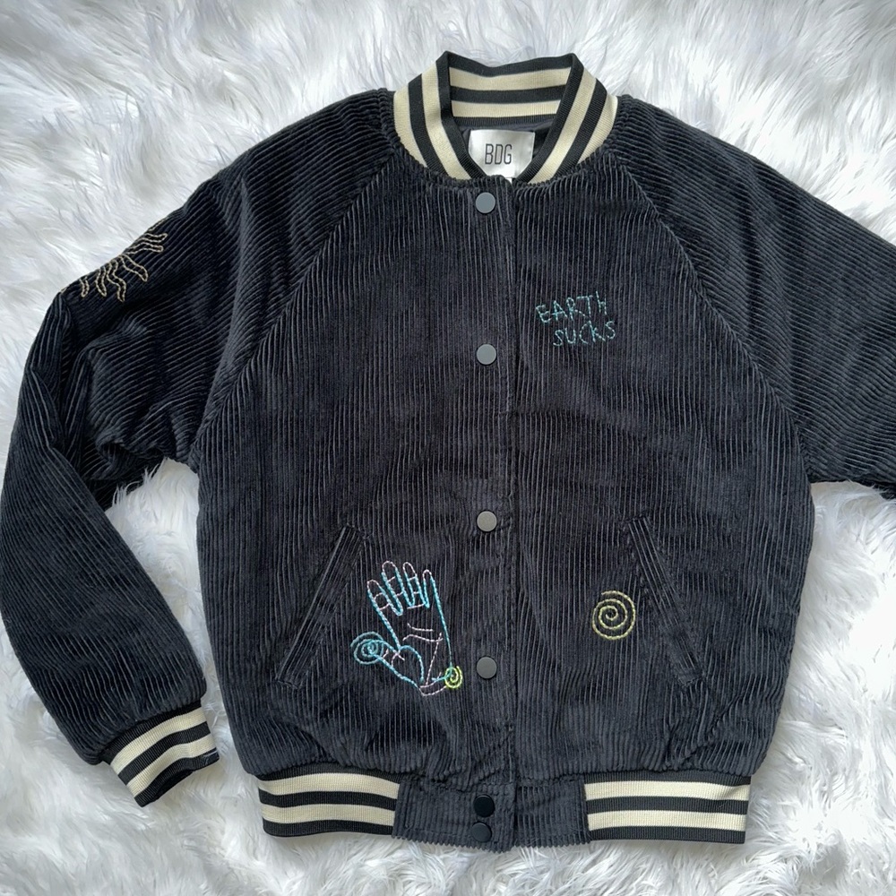 BDG • Alien Earth Sucks Varsity Corduroy Bomber Jacket - Picture 4 of 14